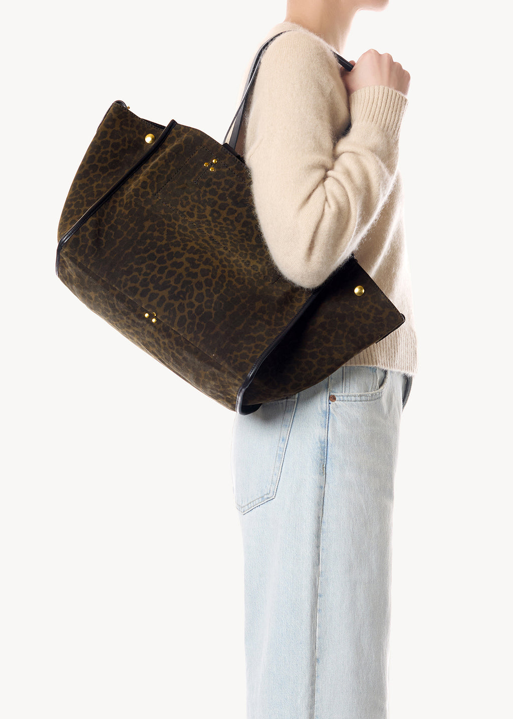 Sac Cabas Léon M Croûte Velours Imprimé Léopard kaki