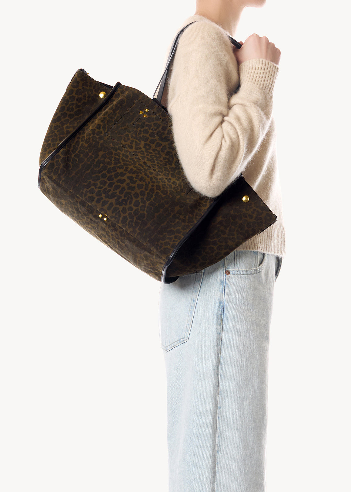 Sac Cabas Léon M Croûte Velours Imprimé Léopard kaki