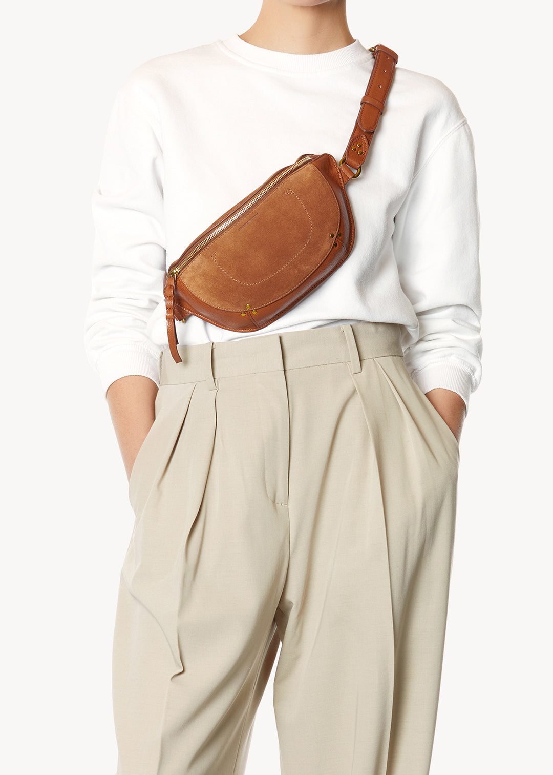 Sac Banane Lino Croûte Velours Caramel