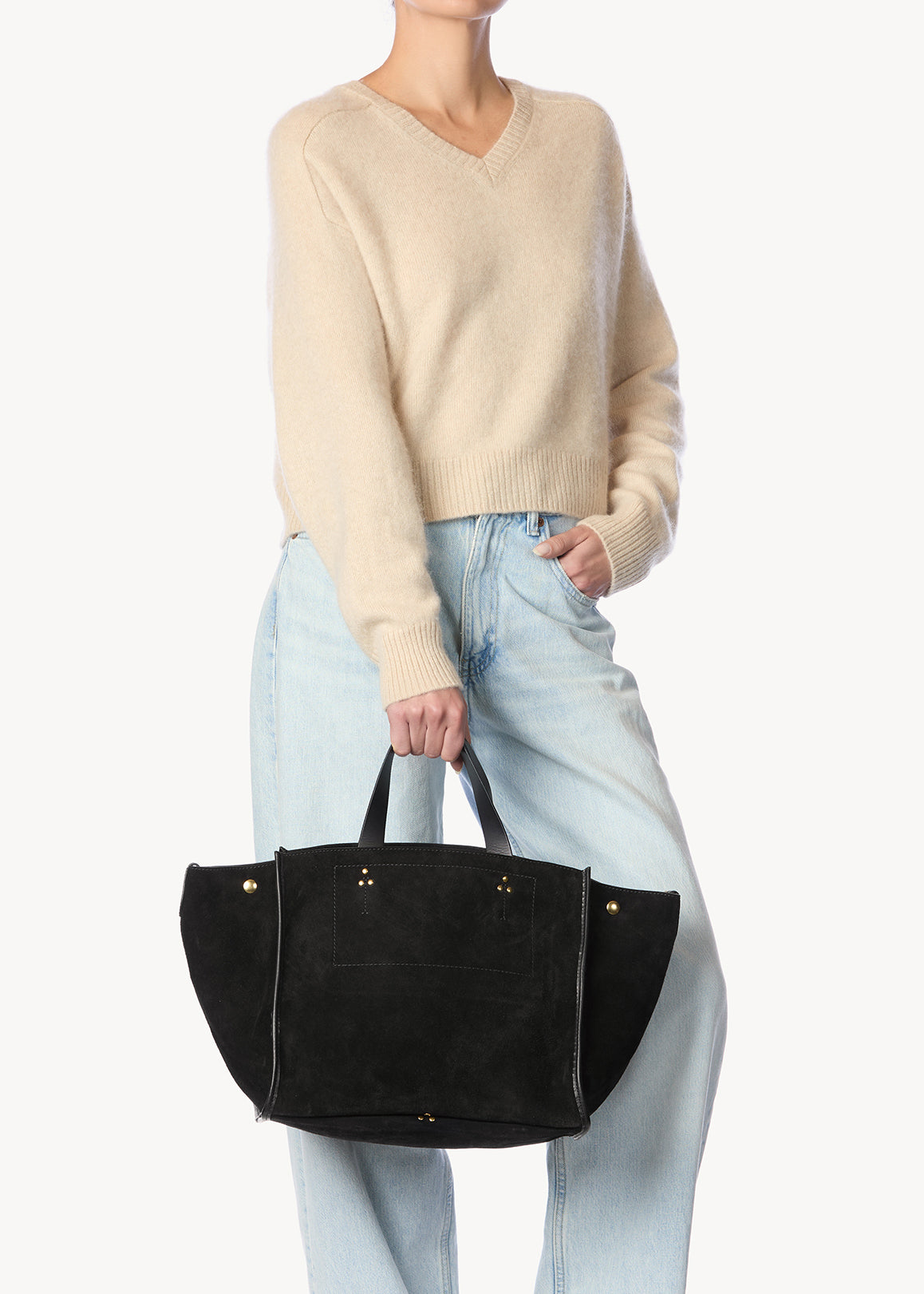 Sac Cabas Léon M croute velours Noir
