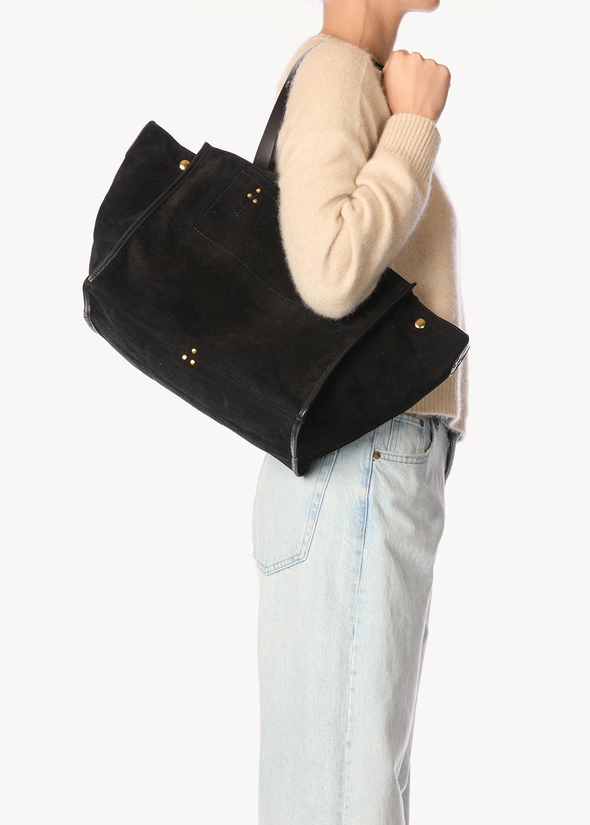 Sac Cabas Léon M croute velours Noir