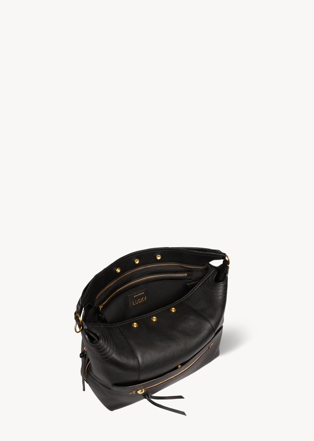 Sac Lucky Hobo Large buffle Noir Brass