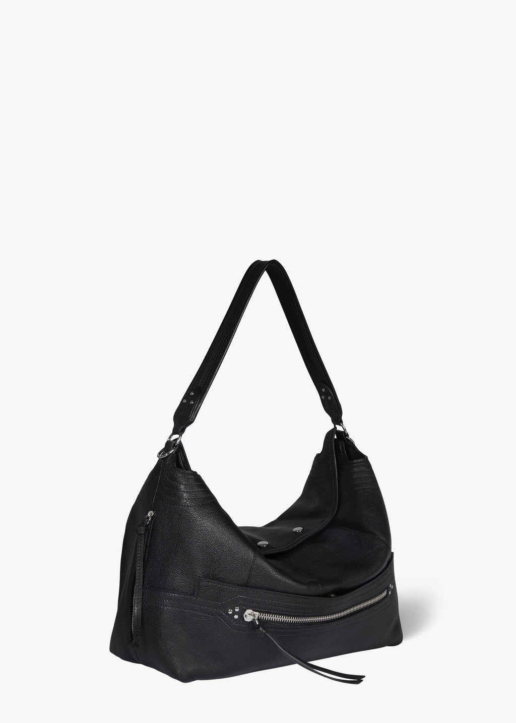 Sac Lucky Hobo Large buffle Noir Silver