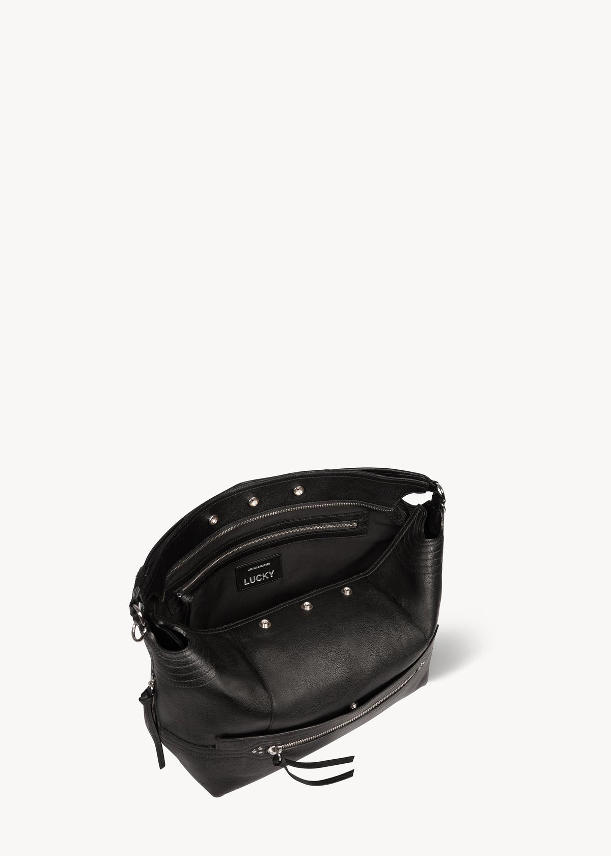Sac Lucky Hobo Large buffle Noir Silver