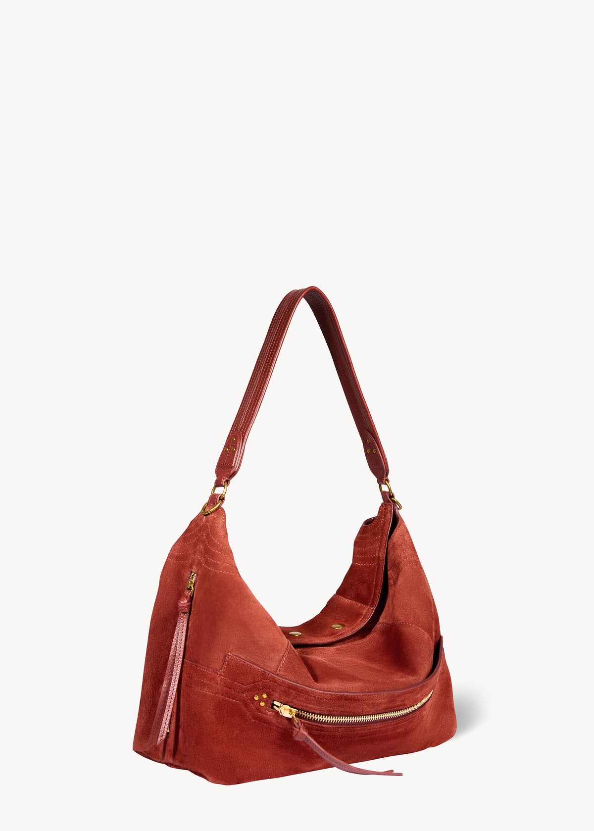 Sac Lucky Hobo Large Croûte Velours Rouille