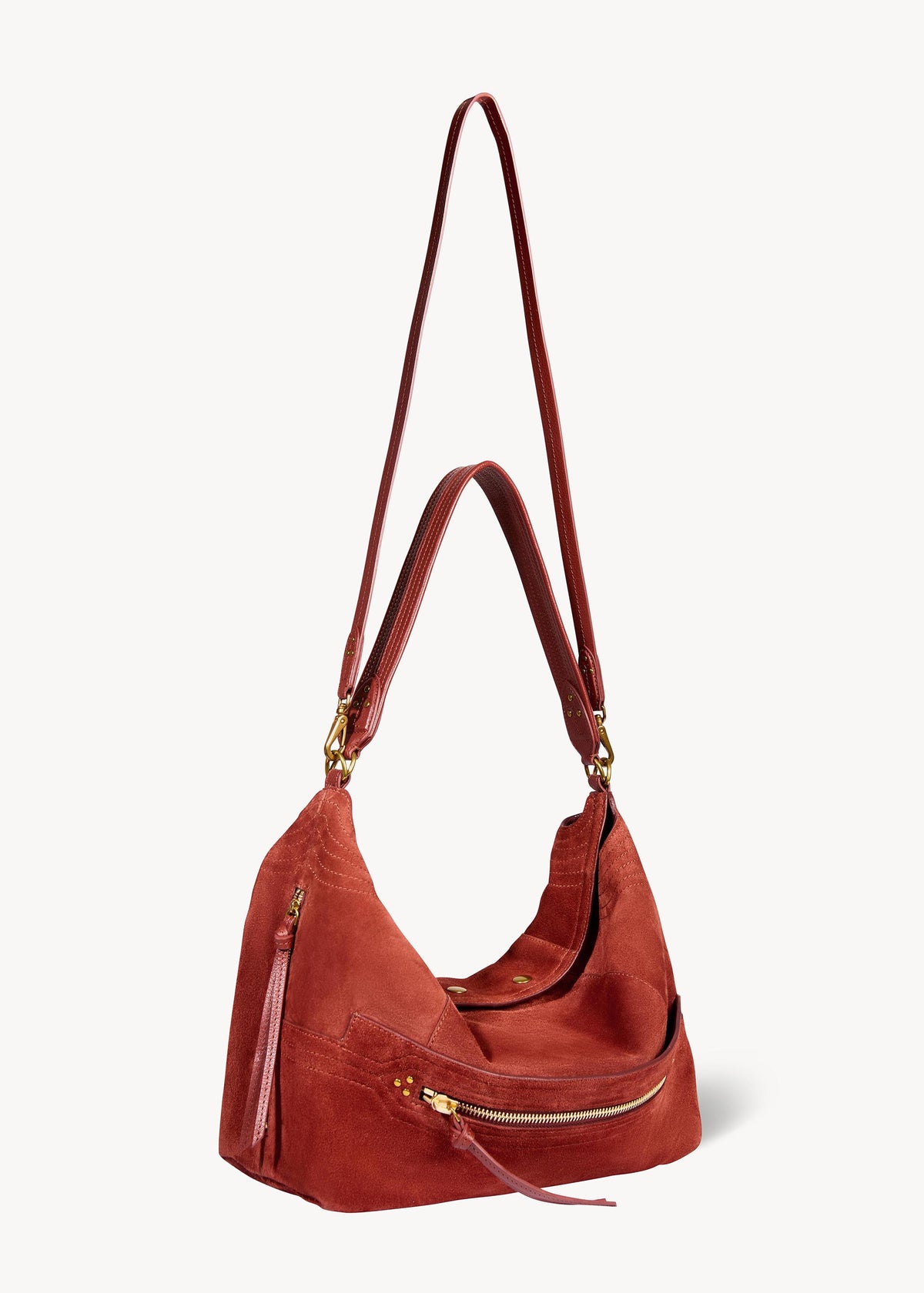 Sac Lucky Hobo Large Croûte Velours Rouille