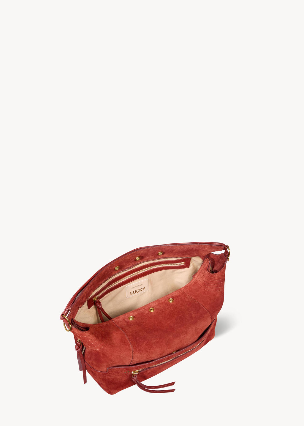 Sac Lucky Hobo Large Croûte Velours Rouille