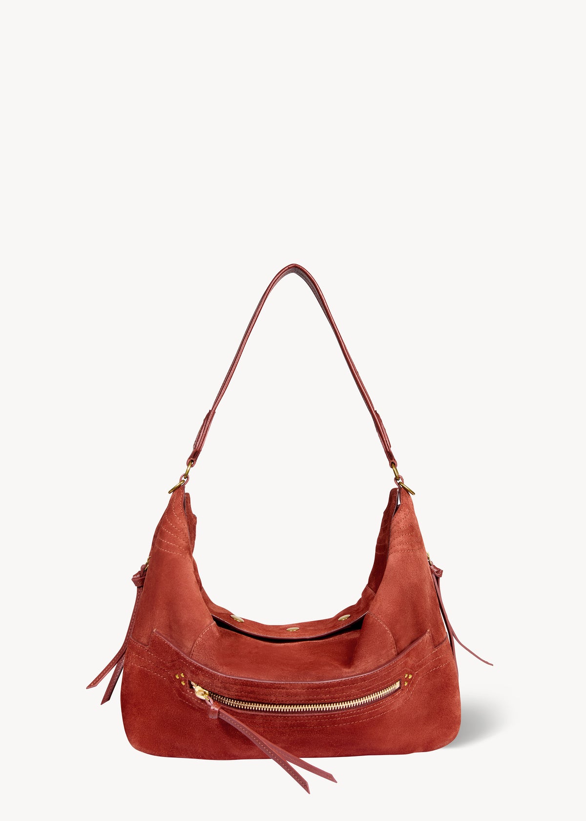 Sac Lucky Hobo Large Croûte Velours Rouille